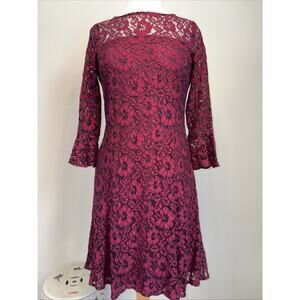 Retro Glam Illusion Lace Floral Holiday Cocktail Dress Burgundy Black 10